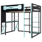 Lit mezzanine en bois massif Whisen avec bureau, étagères, prise de courant et ports USB/Type-C