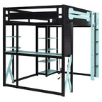 Lit mezzanine en bois massif Whisen avec bureau, étagères, prise de courant et ports USB/Type-C