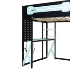 Lit mezzanine en bois massif Whisen avec bureau, étagères, prise de courant et ports USB/Type-C