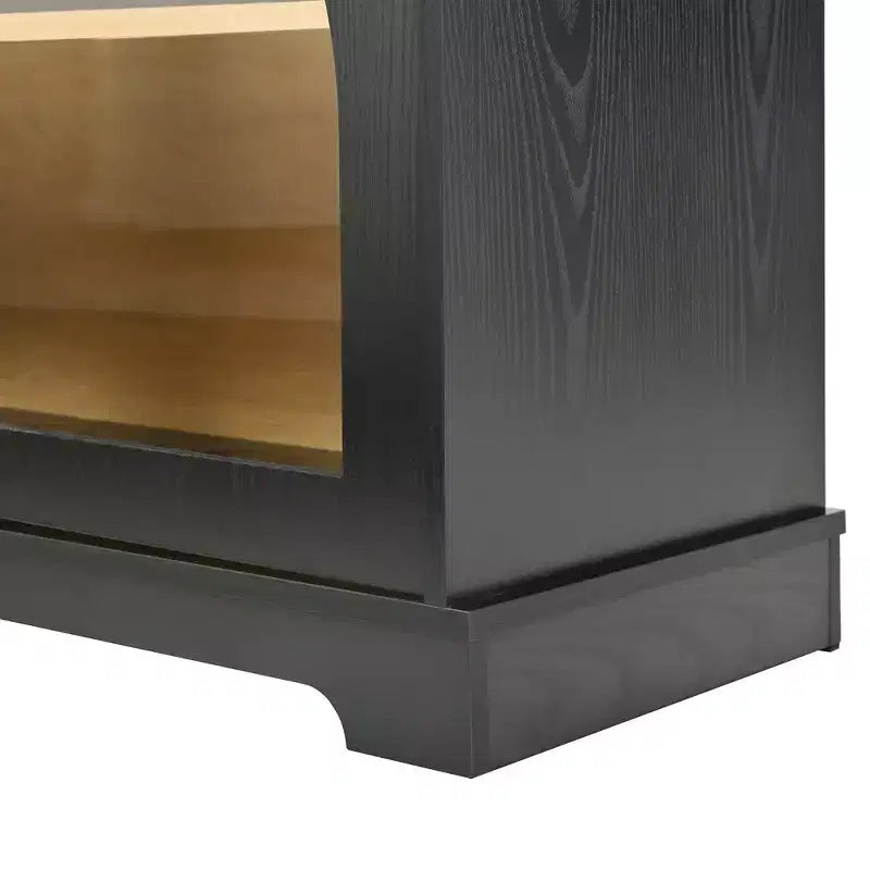 Meuble TV de ferme pour téléviseurs jusqu'à 70 pouces avec portes vitrées semi-cintrées, buffet console multimédia bicolore avec étagères réglables - ModernLuxe