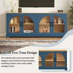 Meuble TV de ferme pour téléviseurs jusqu'à 70 pouces avec portes vitrées semi-cintrées, buffet console multimédia bicolore avec étagères réglables - ModernLuxe