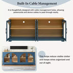 Meuble TV de ferme pour téléviseurs jusqu'à 70 pouces avec portes vitrées semi-cintrées, buffet console multimédia bicolore avec étagères réglables - ModernLuxe