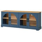 Meuble TV de ferme pour téléviseurs jusqu'à 70 pouces avec portes vitrées semi-cintrées, buffet console multimédia bicolore avec étagères réglables - ModernLuxe