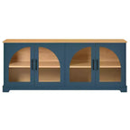 Meuble TV de ferme pour téléviseurs jusqu'à 70 pouces avec portes vitrées semi-cintrées, buffet console multimédia bicolore avec étagères réglables - ModernLuxe