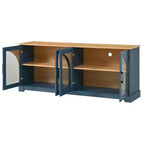 Meuble TV de ferme pour téléviseurs jusqu'à 70 pouces avec portes vitrées semi-cintrées, buffet console multimédia bicolore avec étagères réglables - ModernLuxe