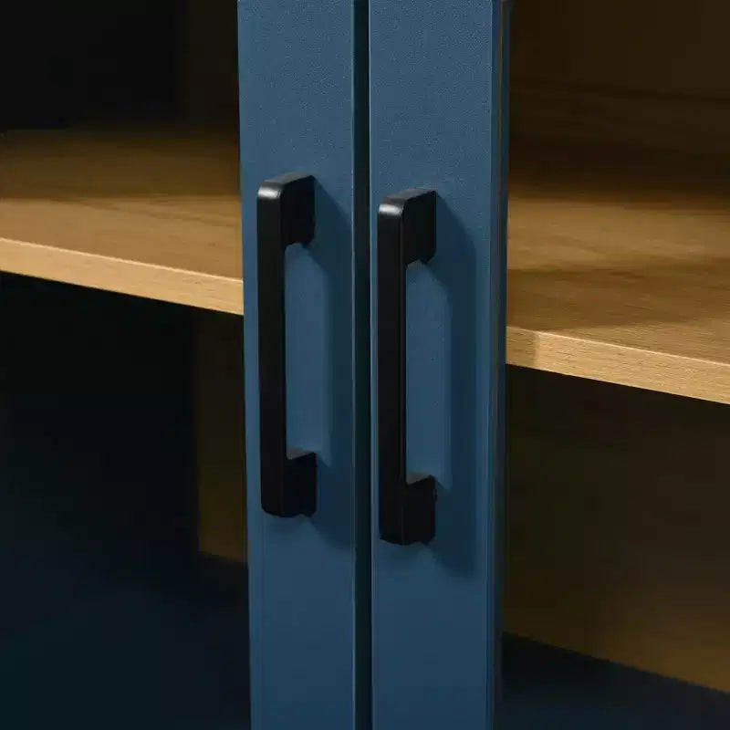 Meuble TV de ferme pour téléviseurs jusqu'à 70 pouces avec portes vitrées semi-cintrées, buffet console multimédia bicolore avec étagères réglables - ModernLuxe
