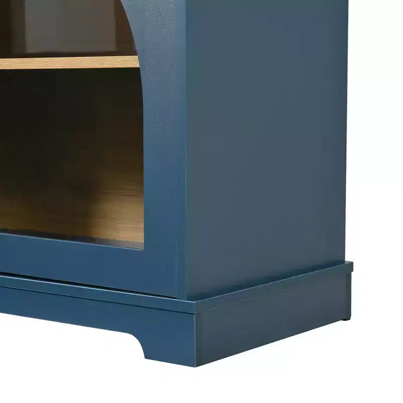 Meuble TV de ferme pour téléviseurs jusqu'à 70 pouces avec portes vitrées semi-cintrées, buffet console multimédia bicolore avec étagères réglables - ModernLuxe