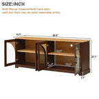 Meuble TV de ferme pour téléviseurs jusqu'à 70 pouces avec portes vitrées semi-cintrées, buffet console multimédia bicolore avec étagères réglables - ModernLuxe