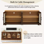 Meuble TV de ferme pour téléviseurs jusqu'à 70 pouces avec portes vitrées semi-cintrées, buffet console multimédia bicolore avec étagères réglables - ModernLuxe