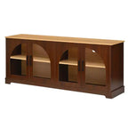 Meuble TV de ferme pour téléviseurs jusqu'à 70 pouces avec portes vitrées semi-cintrées, buffet console multimédia bicolore avec étagères réglables - ModernLuxe