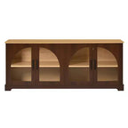 Meuble TV de ferme pour téléviseurs jusqu'à 70 pouces avec portes vitrées semi-cintrées, buffet console multimédia bicolore avec étagères réglables - ModernLuxe