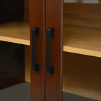 Meuble TV de ferme pour téléviseurs jusqu'à 70 pouces avec portes vitrées semi-cintrées, buffet console multimédia bicolore avec étagères réglables - ModernLuxe