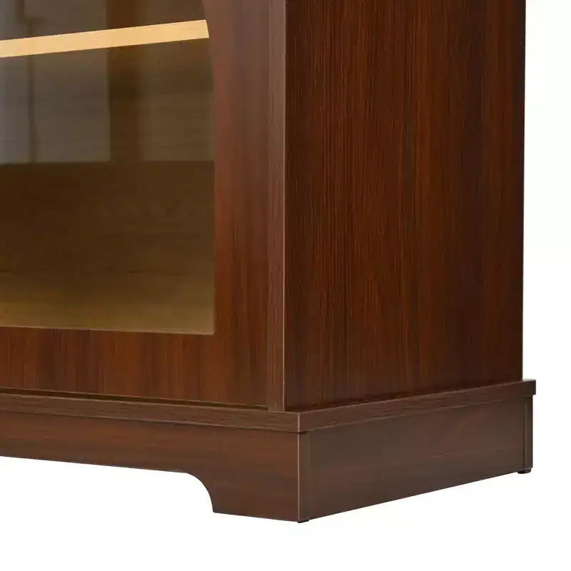 Meuble TV de ferme pour téléviseurs jusqu'à 70 pouces avec portes vitrées semi-cintrées, buffet console multimédia bicolore avec étagères réglables - ModernLuxe