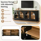 Meuble TV de ferme pour téléviseurs jusqu'à 70 pouces avec portes vitrées semi-cintrées, buffet console multimédia bicolore avec étagères réglables - ModernLuxe