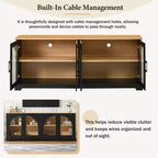 Meuble TV de ferme pour téléviseurs jusqu'à 70 pouces avec portes vitrées semi-cintrées, buffet console multimédia bicolore avec étagères réglables - ModernLuxe
