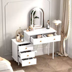 Coiffeuse de Maquillage Coolmee avec Miroir et Lumières, Coiffeuse Blanche Moderne avec 2 Tiroirs et Armoire 3 Tiroirs Réglable, Table de Maquillage en Bois
