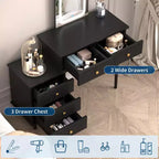 Coiffeuse de Maquillage Coolmee avec Miroir et Lumières, Coiffeuse Blanche Moderne avec 2 Tiroirs et Armoire 3 Tiroirs Réglable, Table de Maquillage en Bois