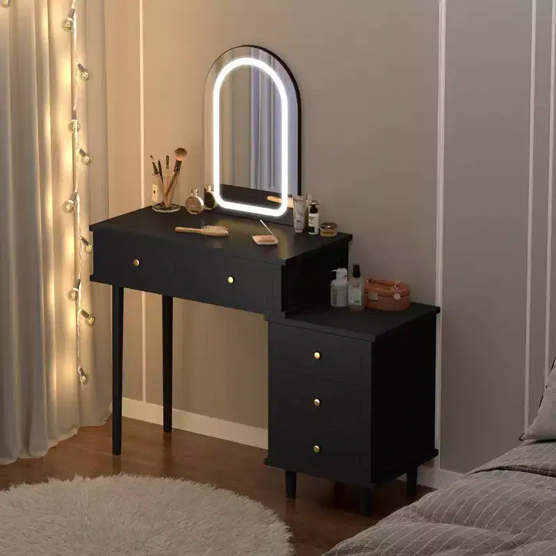 Coiffeuse de Maquillage Coolmee avec Miroir et Lumières, Coiffeuse Blanche Moderne avec 2 Tiroirs et Armoire 3 Tiroirs Réglable, Table de Maquillage en Bois