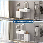 Coiffeuse de Maquillage Coolmee avec Miroir et Lumières, Coiffeuse Blanche Moderne avec 2 Tiroirs et Armoire 3 Tiroirs Réglable, Table de Maquillage en Bois
