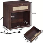 BALHAM TRADE-Tables de chevet en rotin, lot de 2, avec station de charge, 58 cm de large, avec tiroir de rangement