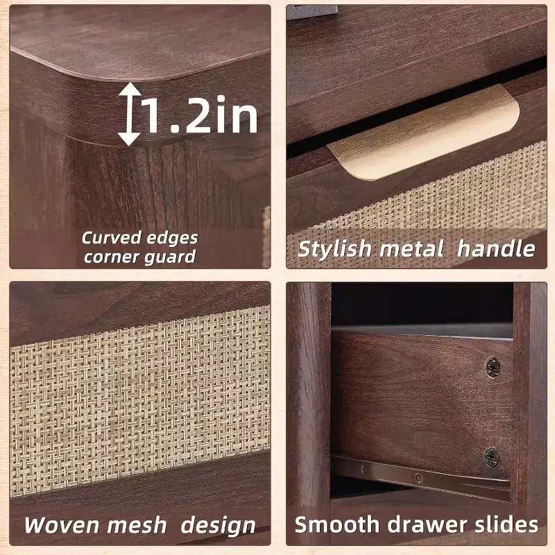 BALHAM TRADE-Tables de chevet en rotin, lot de 2, avec station de charge, 58 cm de large, avec tiroir de rangement