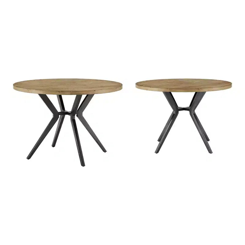 Table à manger ronde 4 personnes Hendrick, plateau en pin clair et base en métal gris acier – iNSPIRE Q