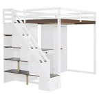 Lit mezzanine Whisen avec escalier de rangement, coiffeuse intégrée avec miroir et tiroir, armoire