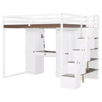 Lit mezzanine Whisen avec escalier de rangement, coiffeuse intégrée avec miroir et tiroir, armoire