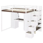 Lit mezzanine Whisen avec escalier de rangement, coiffeuse intégrée avec miroir et tiroir, armoire