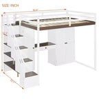Lit mezzanine Whisen avec escalier de rangement, coiffeuse intégrée avec miroir et tiroir, armoire
