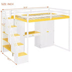 Lit mezzanine Whisen avec escalier de rangement, coiffeuse intégrée avec miroir et tiroir, armoire