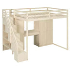 Lit mezzanine Whisen avec escalier de rangement, coiffeuse intégrée avec miroir et tiroir, armoire