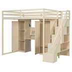 Lit mezzanine Whisen avec escalier de rangement, coiffeuse intégrée avec miroir et tiroir, armoire