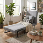 Fauteuil-lit convertible FurnitureR avec dossier réglable, canapé-lit moderne en tissu avec accoudoirs et oreiller, inclinable 6 positions, gris