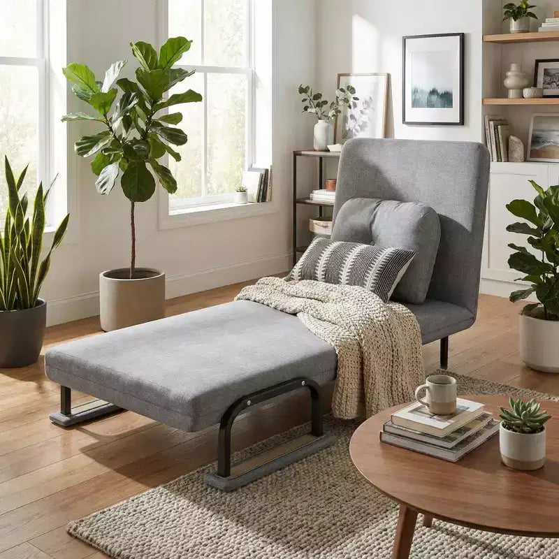 Fauteuil-lit convertible FurnitureR avec dossier réglable, canapé-lit moderne en tissu avec accoudoirs et oreiller, inclinable 6 positions, gris