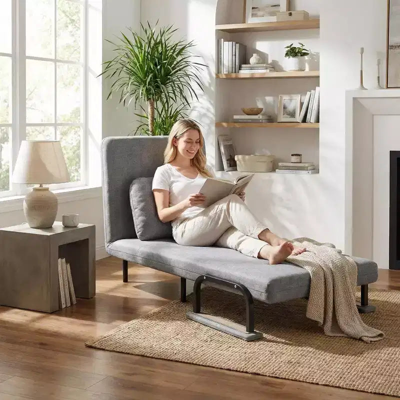 Fauteuil-lit convertible FurnitureR avec dossier réglable, canapé-lit moderne en tissu avec accoudoirs et oreiller, inclinable 6 positions, gris