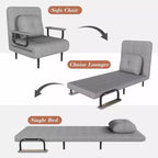 Fauteuil-lit convertible FurnitureR avec dossier réglable, canapé-lit moderne en tissu avec accoudoirs et oreiller, inclinable 6 positions, gris