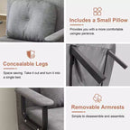 Fauteuil-lit convertible FurnitureR avec dossier réglable, canapé-lit moderne en tissu avec accoudoirs et oreiller, inclinable 6 positions, gris
