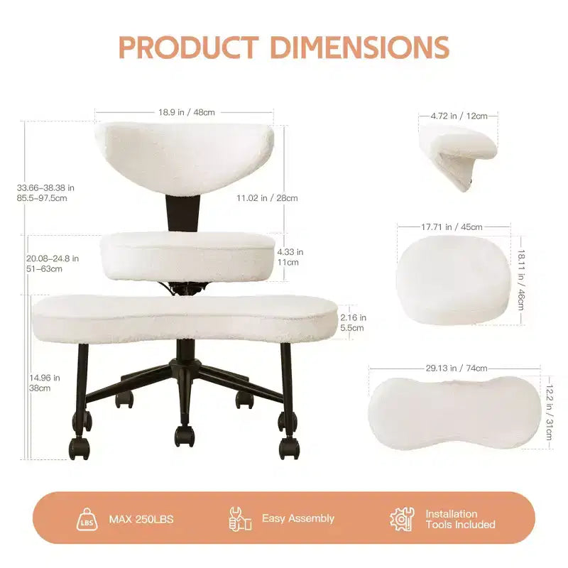 Chaise de bureau ergonomique pour s'asseoir en tailleur, chaise de méditation pivotante à 360°, chaises de bureau à genoux réglables en hauteur, pour la maison