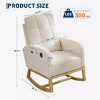 Fauteuil à bascule rembourré moderne pour chambre de bébé, fauteuil planeur en bouclette pour chambre d'enfant avec dossier haut, fauteuil inclinable, pour salon, beige