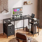 50 Inch Black L Shaped Computer Desk with Charging Station Reversible Corner Gaming Desk File Cabinet Monitor Stand Storage Home Office Workstation