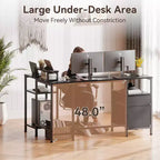 Bureau d'ordinateur d'angle en L noir de 50 pouces avec station de charge, bureau de jeu réversible, classeur, support d'écran, rangement pour bureau à domicile