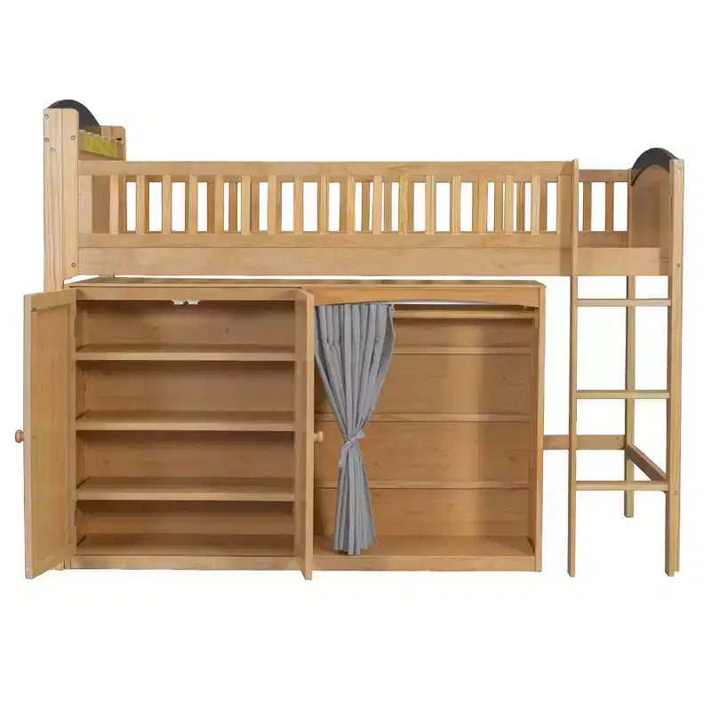 Lit mezzanine Polibi pleine/double avec tête de lit LED, armoire et meuble de rangement à double porte