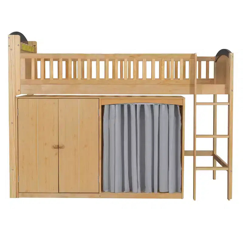 Lit mezzanine Polibi pleine/double avec tête de lit LED, armoire et meuble de rangement à double porte