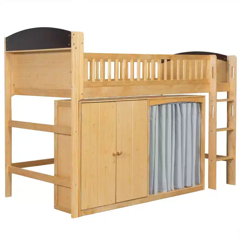 Lit mezzanine Polibi pleine/double avec tête de lit LED, armoire et meuble de rangement à double porte