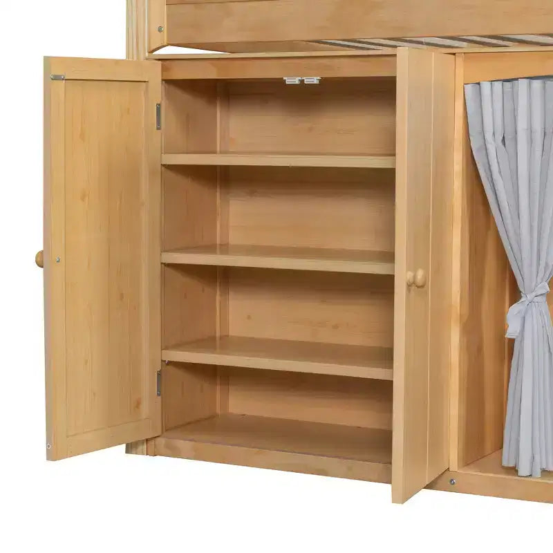 Lit mezzanine Polibi pleine/double avec tête de lit LED, armoire et meuble de rangement à double porte