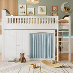 Lit mezzanine Polibi pleine/double avec tête de lit LED, armoire et meuble de rangement à double porte