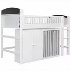 Lit mezzanine Polibi pleine/double avec tête de lit LED, armoire et meuble de rangement à double porte