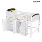 Lit mezzanine Polibi pleine/double avec tête de lit LED, armoire et meuble de rangement à double porte