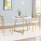Ensemble Table à Manger, Ensemble de Cuisine Rond 3 Pièces avec Chaises Rembourrées et Cadre en Acier Robuste, pour Petits Espaces, Appartements et Studios, Blanc